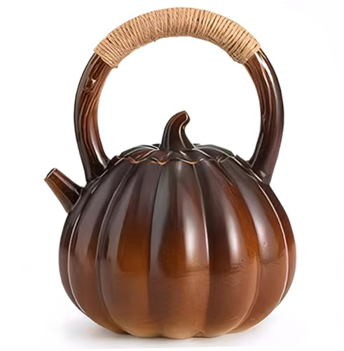Tetera de cerámica con forma de calabaza de 1100ml con asa y tapa, tetera con silbido única para estufa, gran capacidad