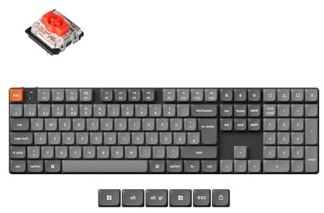 Keychron K5 Max Ultra-Slim Mechanische Tastatur, 100% ISO-DE-Layout, QMK/Launcher-programmierbaren, Bluetooth 5.1/2,4 GHz/USB-C, RGB, Low Profile QWERTZ Tastatur für Mac, Windows, Linux, Red-Schalter