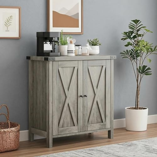 Koioplie Küchenschrank Mit Arbeitsplatte Sideboard Massivholz-Aufbewahrungsschrank Mit Zwei Schubladen Und Türen Für Wohnzimmer Küche Esszimmer Anthrazitgrau