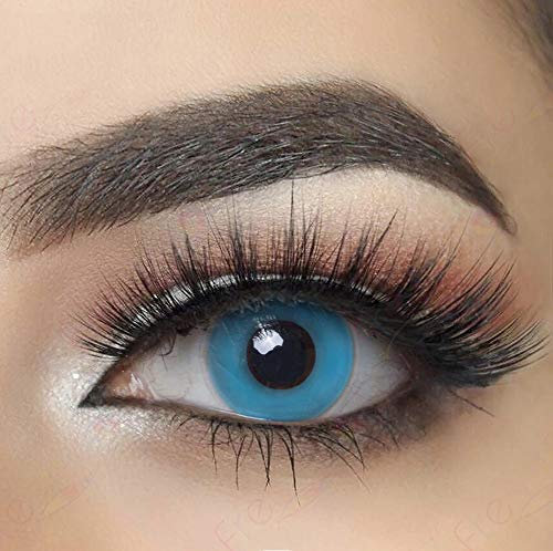 MYSA LENS® Lentilles De Contact De Couleur Fantaisie Crazy Lens Cosplay Halloween Yeux Bleu Demon Oeil Bleu Out Blue Out Etui Offert 12 Mois sans correction