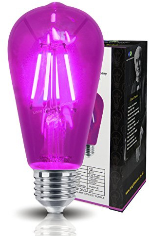 Long Life Lamp Company Ambient 4w Vintage LED Filament Purple Light Bulb E27 Clear Glass Edison Classic ST58
