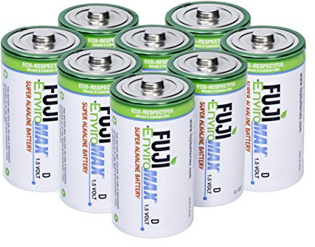 Fuji Enviromax 1.5V LR20 Super Alkaline Type D Batteries - No Harmful PVC & Heavy Metals Used, Long Lasting, Powerful, Size D Batteries (Pack of 8)