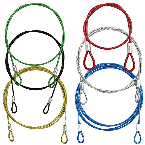 YuCool Lot de 6 câbles de sécurité en Acier de 2 mm, câble de sécurité, câble de sécurité, câble de sécurité avec Double Boucle pour éclairage de scène, Serrure de Bagages, Portes extérieures/Cadres