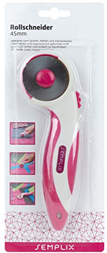 SEMPLIX Stoffschneider Maxi mit Klingenschutz, 45mm - Rollschneider mit Soft Griff zum Basteln & Nähen (pink)