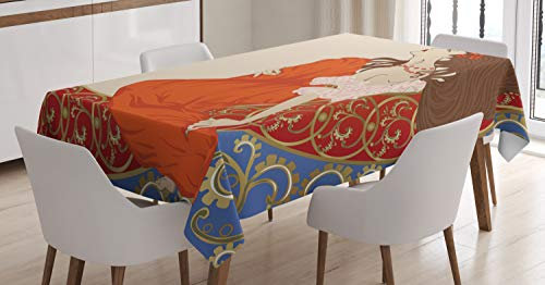 ABAKUHAUS Jugendstil Tischdecke, Lady Antique Kleid, Für den Inn und Outdoor Bereich geeignet Waschbar Druck Klar Kein Verblassen, 140 x 200 cm, Mehrfarbig