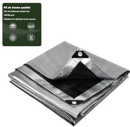 Laneetal Bâche de Protection en Polyéthylène 5x6m 280g/m²² PE Bâche Imperméable Ultra Lourde et Résistante Revêtue des Deux côtés avec Oeillets en Aluminium Couverture Étanche pour Jardin，Grau-schwarz