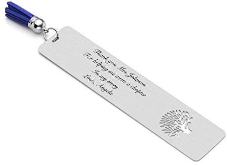 Zysta Personalisiert Gravur- Edelstahl Lesezeichen Bookmark Buchzeichen mit Quasten Rechteckig Handgefertigt Buch Zubehör (Baum)