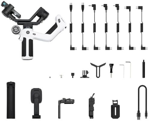 All-in-One 3-Axis Handheld Gimbal Stabilizer Fit For A7III GoPro 12 Fit For iPhone 15 Pro Fit For Samsung S24 AI Tracker(Mini 2 White)