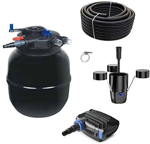 AquaOne Teichfilter Set mit Teichpumpe I Filteranlage CPF-50000 für einen Teich bis 80.000 Liter I Komplettset mit UV Lampe Eco Pumpe 80 Watt Skimmer Teichschlauch Nr.54