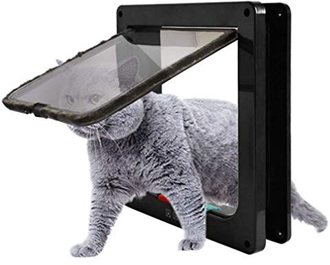 Small Medium Cat Flap 4-Way Locking Magnetic Latch Cat Dog Flap Cat Doors for Interior & Exterior Doors/Wall with Tunnel Pet Flap for Screen Sliding Cats and Small Dogs Outer Size 7.5 x 7.8