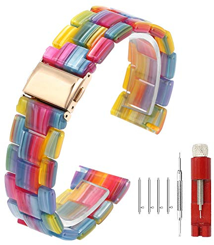 Kai Tian Regenbogenharz Superleichtes Armband für Männer Damen Schnellwechsel Uhrenarmband 22mm Abnehmbare Glieder mit Edelstahlschnalle
