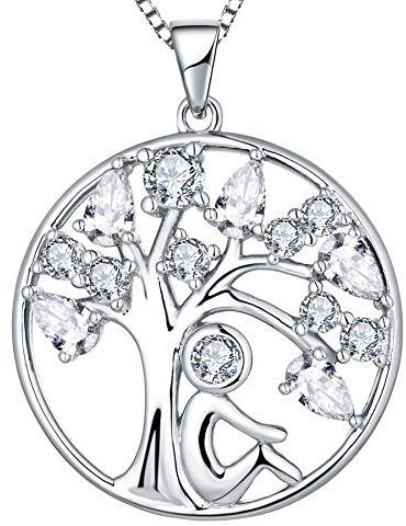 YL Collana Albero della Vita Argento 925 con Aprile Pietra portafortuna Zirconia cubica Bianco Ciondolo per Donna,45+3 CM