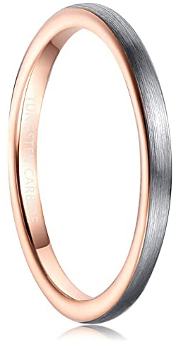 Cloyo Damen Wolfram Ring Rosegold Verlobungsringe Paare Ehering Silber mit Gebürstetem Innenseite 2mm Dünne Ringe Matt für Frauen Männer Größe 49.3 (15.7)