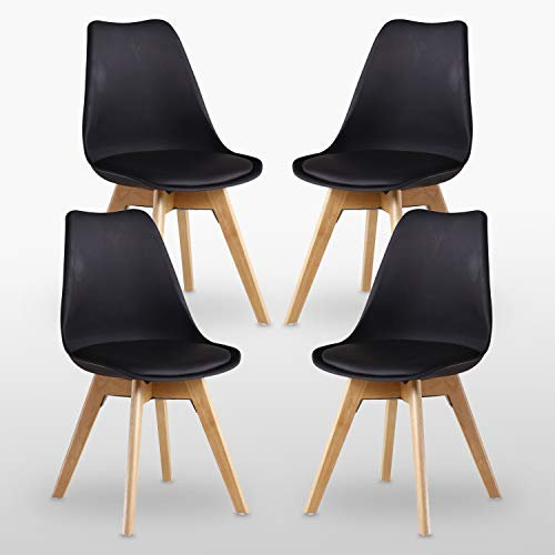 P&N Homewares Retro Modern Dining Chairs – Lorenzo Plastic Chairs with Cushioned Pad Seat & Solid Beech Wooden Legs - Mid Century Side Chair for Dining Room Living Room Kitchen Office Lounge