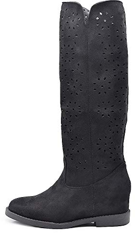 IF Fashion Stivaletti da Donna Zeppa Interna Traforati Primaverili Estivi Camoscio LY81-1 Nero N.39