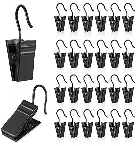 25 Pieces Stainless Steel Curtain Clip Hooks Shower Curtain Black Metal Clip Hooks Light Hangers Wire Holders for Home Bathroom Photo Decors