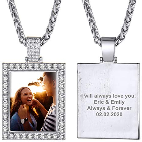 GoldChic CZ Colgante Cuadrado de Foto y Inscripciones Personalizables color Plata