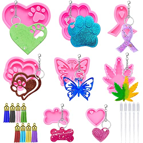 Silikonformen Epoxidharz Schlüsselanhänger Formen Silikonformen Hundepfote 8 Stück epoxidharz formen Mit Schlüsselanhänger für DIY Schlüsselanhänger Kragenanhänger DIY Set for Resin Art