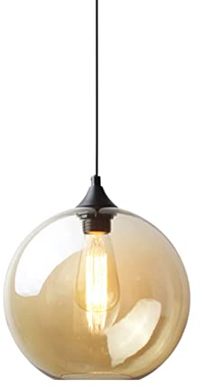 S-Cevada Lámpara Colgante de Bola de Vidrio Simple, Luz Colgante de Techo de Globo Industrial Vintage E27 Loft Bar para Cocina, Comedor, Dormitorio (Ámbar)