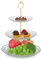 Relaxdays Soporte Tartas, Vidrio y Hierro, 3 Niveles, 34x25cm, Bandeja Cupcakes, Frutero, con Asa, Transparente y Dorado
