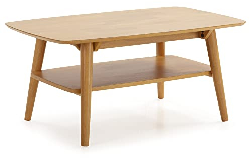 HOMN LIVING Table Basse Palma 1 Trou Couleur chêne, Bois Massif, 100 cm (Largeur) 60 cm (Profondeur) 45 cm (Hauteur)