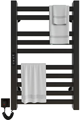 Elektrischer Handtuchheizkörper,500x800mm Intelligenter, Konstanttemperatur Handtuchheizer, Badheizkörper Elektrisch, Handtuchheizkörper, Handtuchtrockner, Kohlefaser Heizung, anthrazit-Black Left