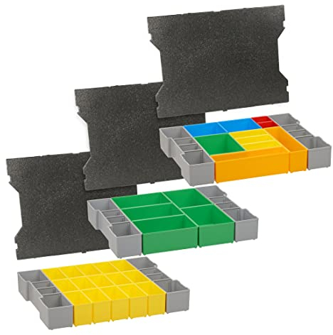 Bosch Sortimo L-Boxx Einlagen | 3er Set Werkzeugkoffer Einlagen für LBoxx Serie G4 inkl. Einsatz B3, D3 und H3 mit Deckelpolster | Idealer Sortierkasten & Einsatz für Werkzeugkoffer