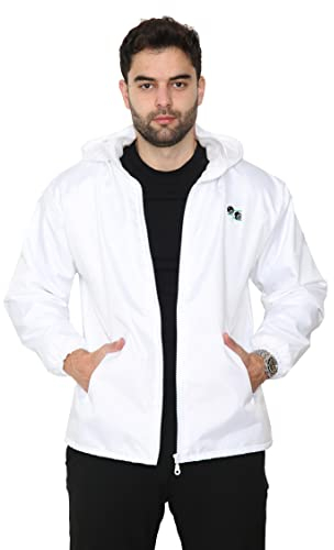 Men's Bowling Mesh Jacket Bowls Club White Fleece Lined Hooded Coat, Bodywarmer, Trouser Waterproof Fabric Windproof Fleece Line Bowls Lawn Jumper Top & Bottom (Hooded Jacket, L)