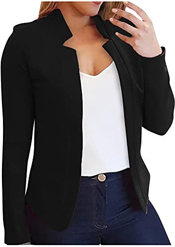 Femmes Blazer Veste Casual Revers Ouvert Avant Cardigan Blazer Plain Regular Fit sans Col Veste De Costume Solide Travail Bureau d'affaires Invités De Mariage Costume Veste Dames