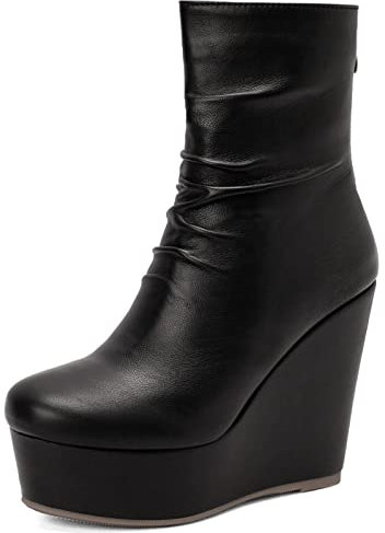 Cocey Stivali alla moda con zeppa e fodera in pelliccia sintetica da donna, Nero 1, 37 EU