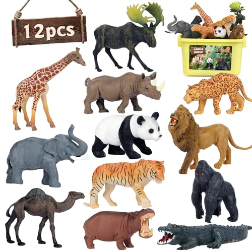 Mini Tudou Safari Animals Figures, Zoo Animal Toys for Kids Toddlers 3-5