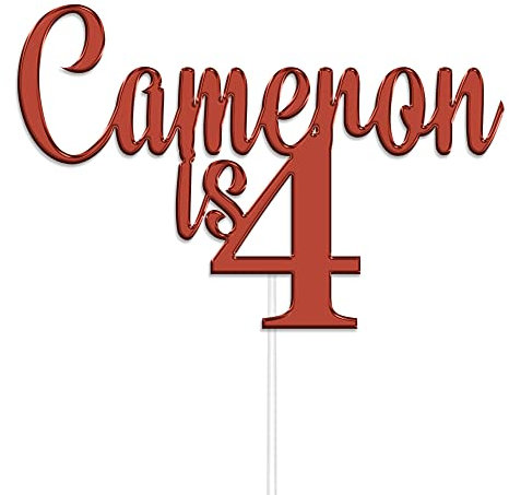 Personalised Any Name & Age Acrylic Cake Topper by KreateSquare | Happy Birthday Personalised Cake Topper (Red)