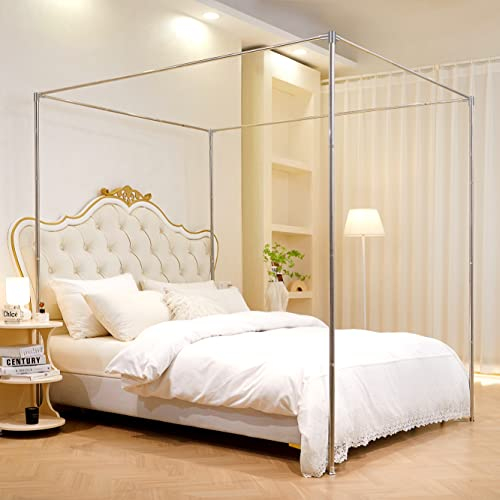 Edelstahl-Himmel-Bettrahmen Queen-Size-Größe, Bettpfosten Stangen Betthimmelrahmen, Dicker Bettrahmen Halterung für Metallbett, Holz, Bett, Moskito, Vorhänge, Schlafzimmerdekoration