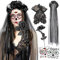 HOWAF Halloween Kostüm Damen Dia De Los Muertos Haarreif Schleier Halloween Haarreif Tag Der Toten Künstliche Blumen Rose Spitzenhandschuhe Schwarz Halloween Gesicht Tattoos Dia De Los Muertos Kostüm