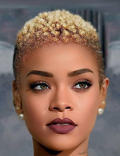 BINDT 4 Zoll Kurze Afro-Perücken, Nicht Echthaar, für Schwarze Frauen, Pixie-Schnitt, verworrene, lockige Kurze Perücken, 150% Dichte, Afro-Perücke,Gelb