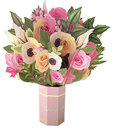 IGTOPS 3D-Grußkarte, 3D-Handstrauß, Papier-Handstrauß dekorative Ornament, handgemachte DIY Geburtstag Grußkarte und Segenskarte, 3D-Blumen-Grußkarte für Mama, Frau, Freundin (Rosen)