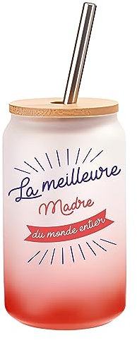 Planetee Verre Cocktail Madre Meilleure du Monde Entier | Idée Cadeau Verre à Eau avec Paille