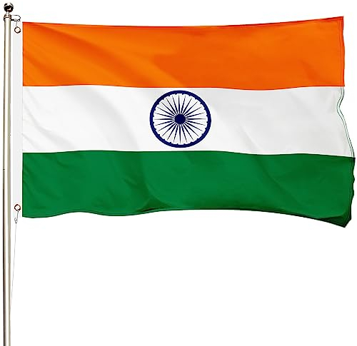 FSFLAG Drapeau de l'Inde 0,9 x 1,5 m, drapeau de l'Inde en polyester renforcé 400D avec deux œillets en laiton, drapeaux indiens d'extérieur purement fabriqués à la main, résistants à la décoloration,