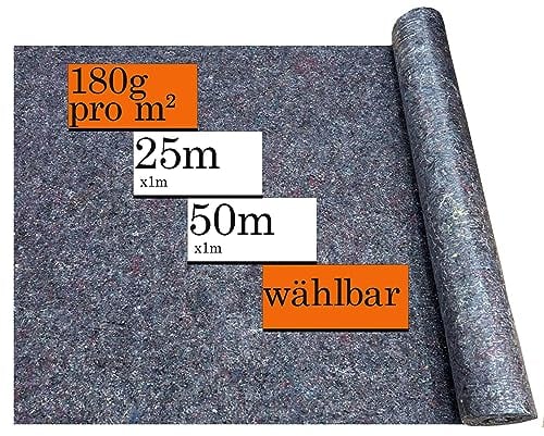 Malervlies Abdeckvlies 1 x 50m Rolle oder 1 x 25m Rolle - extra starkes Schutzvlies - mehrfach verwendbar - Stärke 180g/m² - Recycelten Fasern - Renovierung - Malerarbeiten