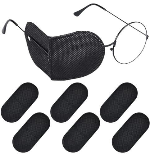 CREATCABIN 12 Stück Augenklappe Für Brillen Behandeln Lazy Eye Patch Amblyopie Strabismus Augenklappe Textil Augenklappe Zur Abdeckung des Linken Rechten Auges Erwachsene Kleinkinder Schwarz 12x5.6cm