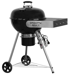 Start N Grill – Barbacoa de 57 cm de carbón de encendido automático – SNG Evolution – Encendido en 3 mn, cocina exterior, kettle esmaltado, encimera tableta, soporte tapa, rejillas de acero