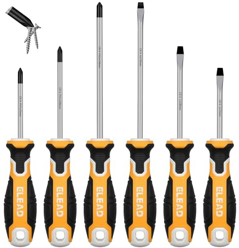 6-Piece Magnetic Screwdrivers Set, 3 Phillips and 3 Slotted Tips Professional Cushion Grip Screwdriver Set