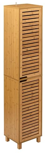 Miroytengo Columna de Baño con Patas Sicela en Color Marrón Estilo Natural de Bambú con 2 Puertas y Espacio de Almacenamiento Interno 33x168x28 cm