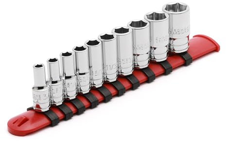 CASOMAN 10PCS 1/4Drive 6 Pt. Mid-Length Socket Set, SAE, 3/16 to 9/16, Mirror Chrome Finish