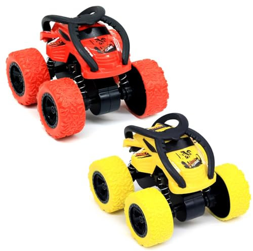SSKHE 2 Stück Monster Truck Kinderspielzeug Großes Gummirad Trägheitsmoment Kraft Reibung Fahrzeug 360 Grad Rotation Spielzeug Jungen Mädchen Geschenk Set Rot und Gelb