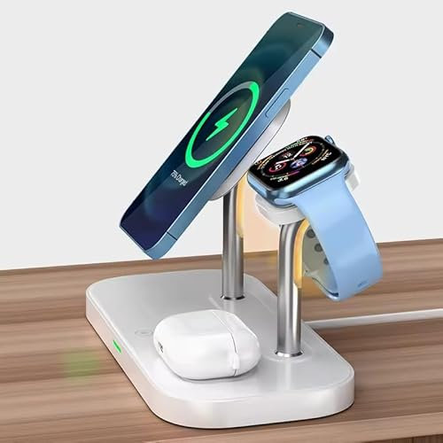 Trustbest 3-in-1 Kabelloser Ladestation für mehrere Geräte – Apple Watch Serie 9/8/7/6/5/4/3/2/SE, AirPods, iPhone 14/13/12/11 Pro X Max XS XR 8 7 Plus, Samsung Galaxy S22/S23/S24 und mehr