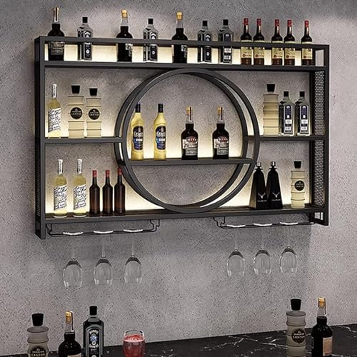 Estantería de Botellas de Vino Botellero De Metal Con Múltiples Ganchos, Diseño Montado En La Pared For Cocina Casera, Despensa, Bodega, Bar, For Almacenamiento De Bebidas/Botellas De Licor(Color:Schw