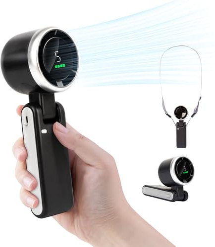 HONEYYEAR Portable Handheld Turbo Fan, 3600mAh Battery Operated Fan with LED Display, Mini Portable Fan, 180°Adjustable, 5 Speeds, Handheld/Neck/Desk 3 in 1 Personal Hand Fan black.