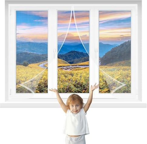 Moustiquaire Fenêtre Fenetre Aimantée Magnetique 170x100cm Blanc Anti rayures Super Durable Fibre de verre Fermeture Automatique pour Fenêtre Balcon Camping car Terrasse