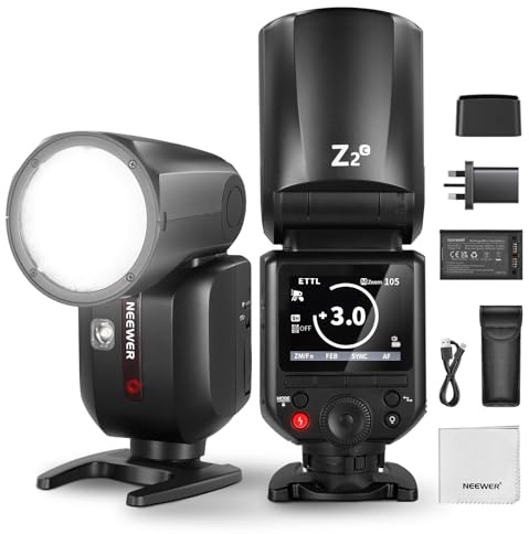 Neewer Z2-C 2.4G TTL Round Head Flash Speedlite Compatible with Canon, 76Ws Speedlight with Upgraded UI, Modeling Lamps, TTL/M Quick TCM Switch, 1/8000s HSS, 2600mAh Battery, Cleaning Cloth
